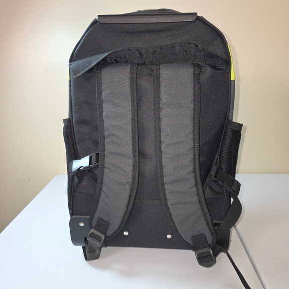 Y2K Nike Rolling Backpack Black Neon Yellow Swoosh Wheeled School Travel Bag - Picture 10 of 12